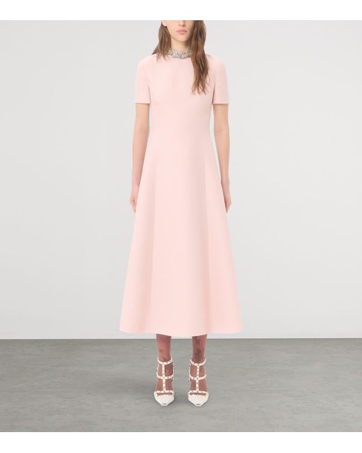 Valentino Pink Wool-Silk Crepe Embellished Midi Dress