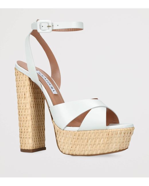 Aquazzura White Leather Sunseeker Plateau Platform Sandals 140