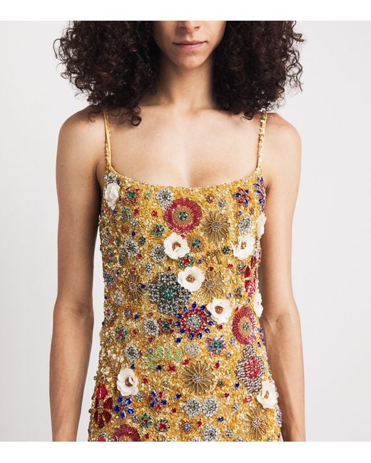Rachel Gilbert Metallic Embellished Francesca Midi Dress