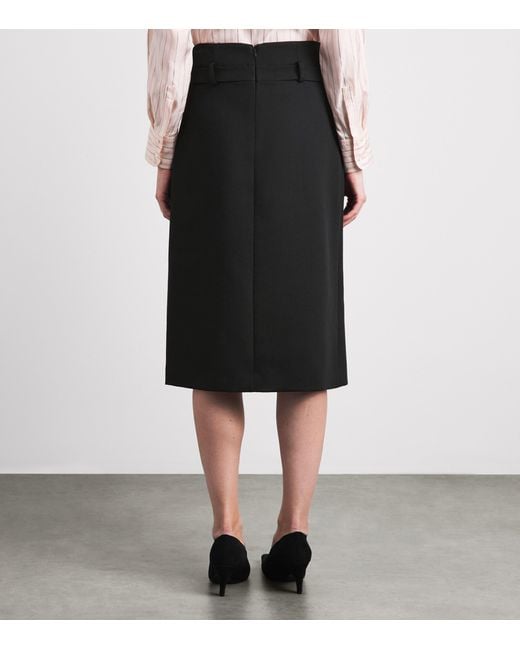 Sandro Black Wool Double-Waistband Midi Skirt