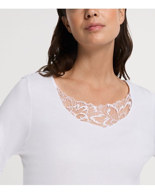 Hanro White Cotton Lace-Trim Belen Nightdress