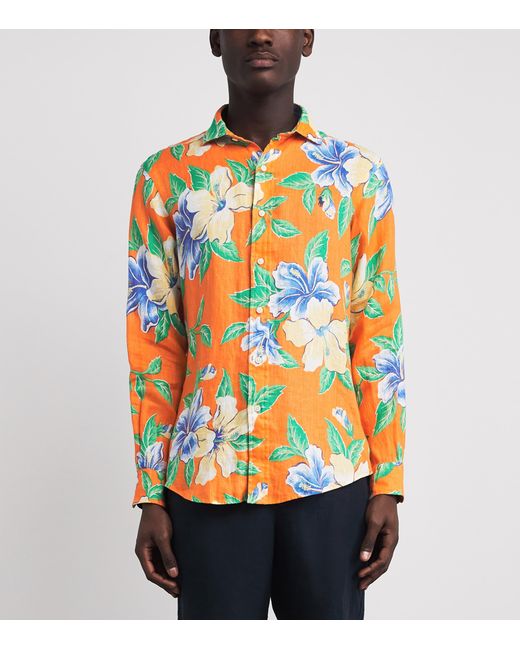 Polo Ralph Lauren Orange Linen Tropical Floral Print Shirt for men