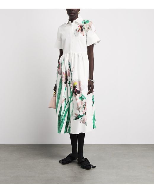 Erdem White Cotton Floral Midi Shirt Dress