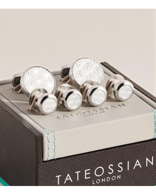 Tateossian Natural Mother-Of-Pearl Asanoha Cufflinks And Studs Set for men
