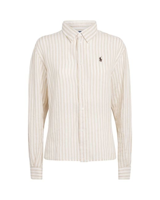 Polo Ralph Lauren White Linen Cropped Stripe Shirt