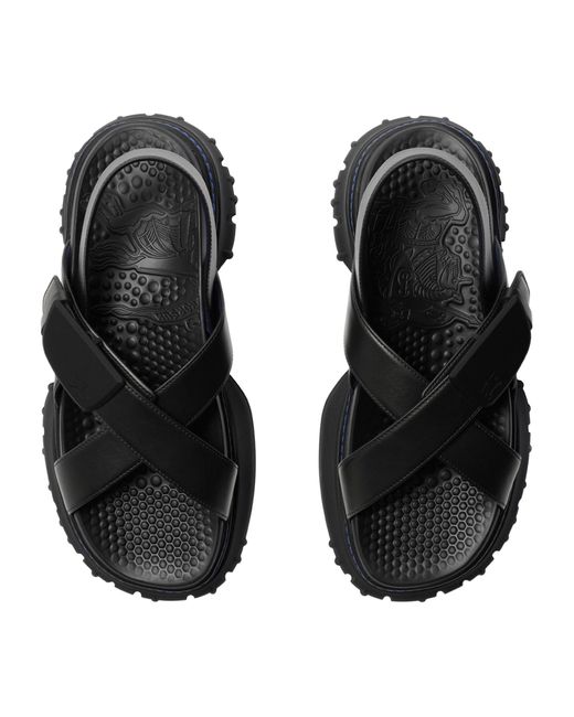 Burberry Black Leather Cross-over Sandals for men