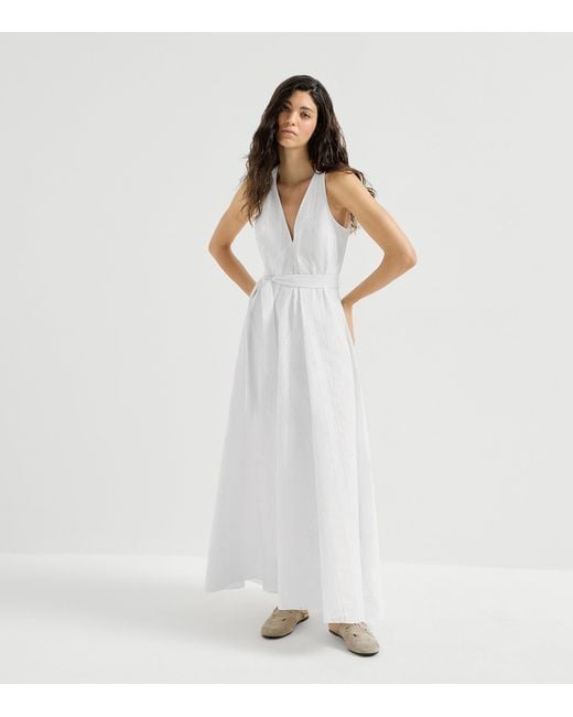 Brunello Cucinelli White Techno Cotton Broderie Anglaise Maxi Dress