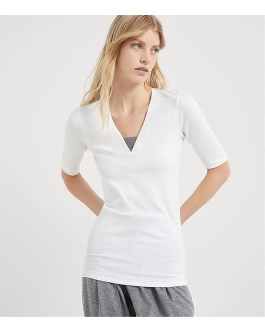 Brunello Cucinelli White Stretch-Cotton Monili-Detail T-Shirt