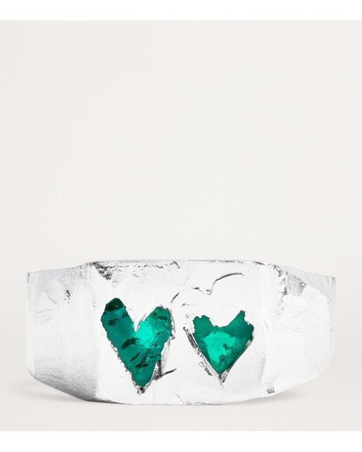 The Ouze Metallic Sterling And Emerald Signet Ring for men