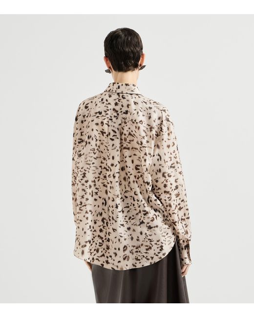 Brunello Cucinelli Natural Silk Lynx Print Pongee Shirt