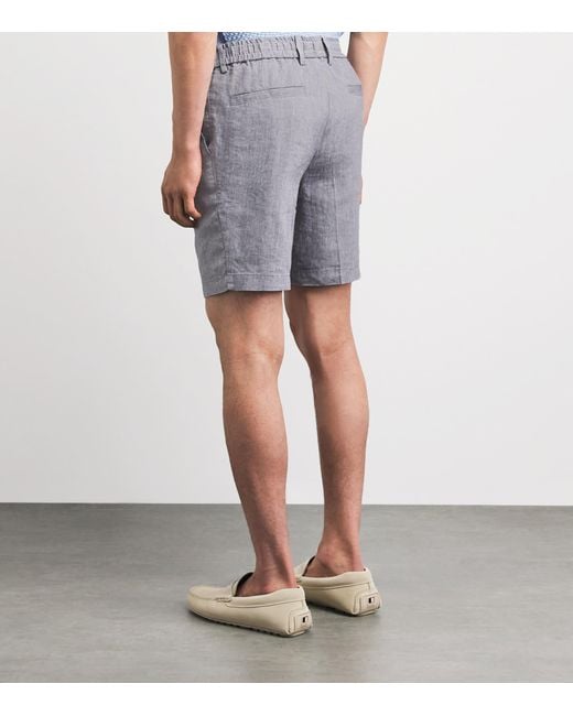 Boss Gray Linen-Blend Drawstring Shorts for men