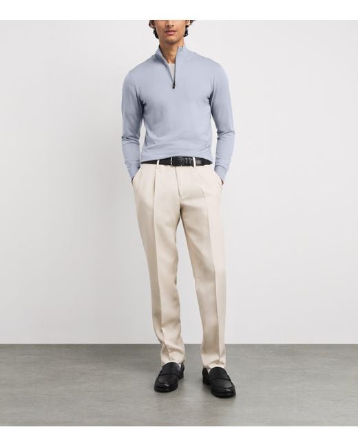 Colombo Blue Kid Wool Quarter-Zip Sweater for men