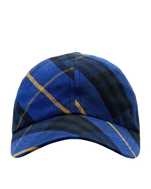 Burberry Blue Linen Check Baseball Cap for men