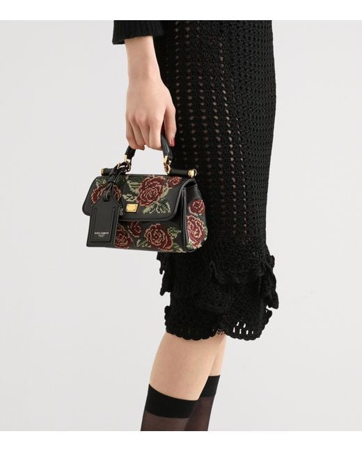 Dolce & Gabbana Black Mini Leather Embroidered My Sicily Top-Handle Bag