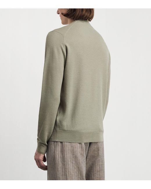 John Smedley Green Merino Wool Textured Sweater for men