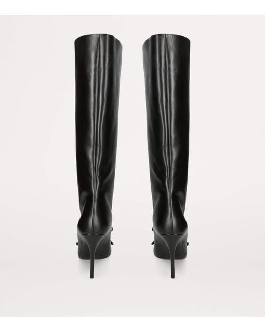 Alaïa Black Leather Bow Knee-High Boots 90