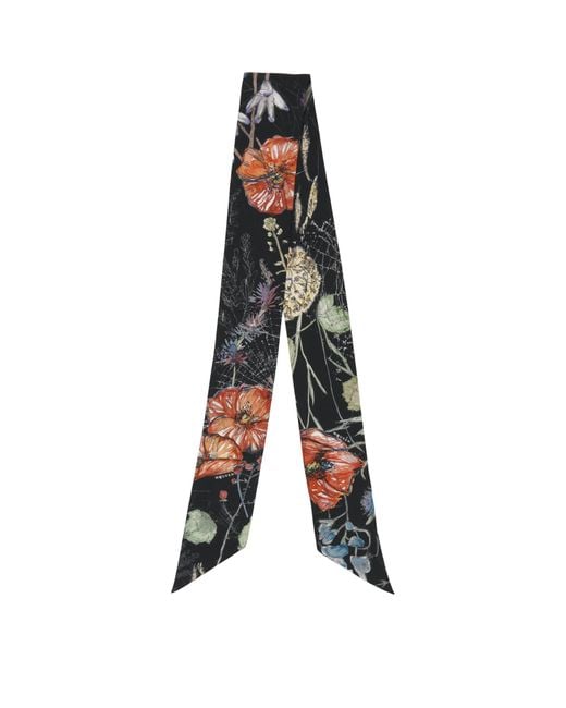 McQueen Black Silk Spider Floral Scarf