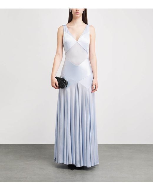 Self-Portrait White Satin Panelled Maxi Dress