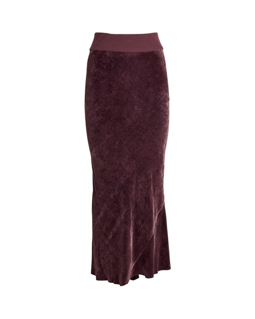 Rick Owens Purple Velvet Bias-cut Midi Skirt