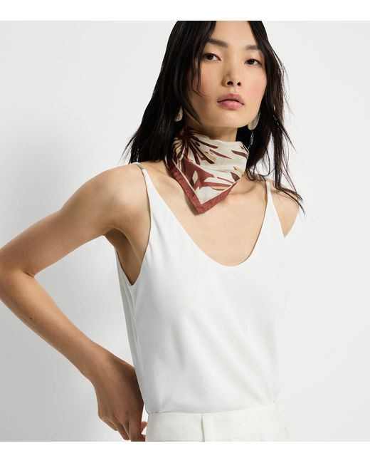 Brunello Cucinelli White Sable Silk Crepe Tank Top