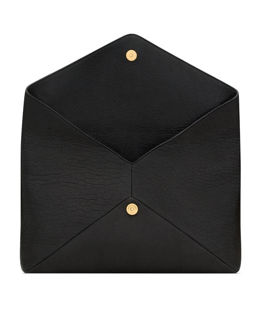Saint Laurent Black Leather Cassandre Envelope Pouch