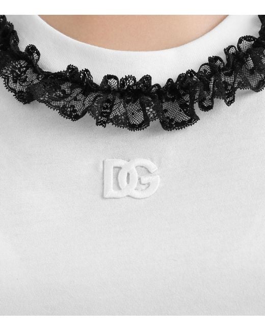 Dolce & Gabbana White Ruffle-Trim Dg Millennials T-Shirt