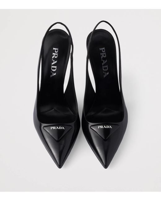Prada Black Brushed Leather Slingback Pumps 75