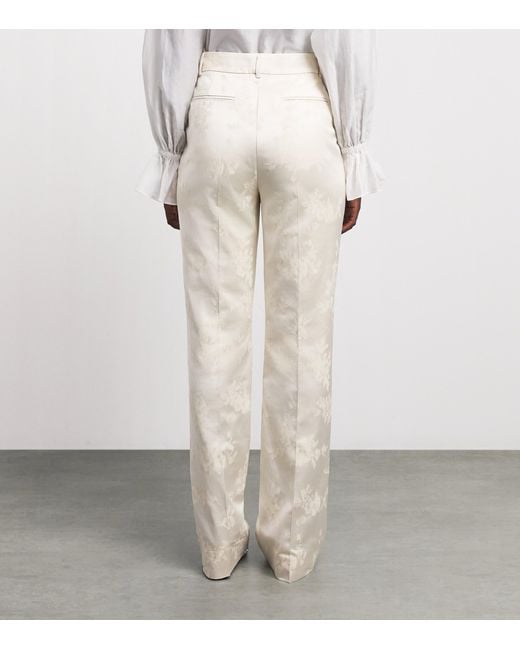 Ganni White Satin Floral Tailored Trousers