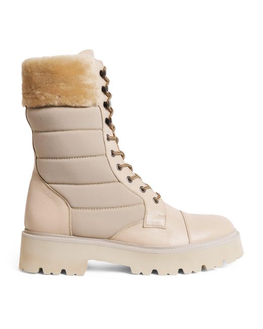 Eleventy Natural Leather Shearling-Trim Ankle Boots