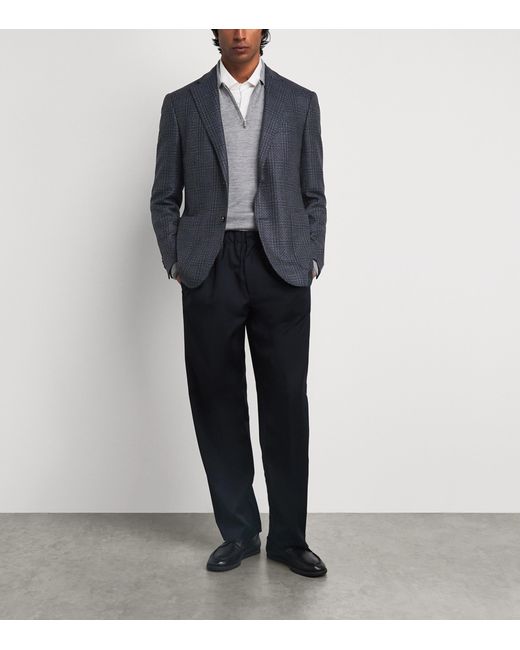 Corneliani Blue Wool Mouliné Check Blazer for men