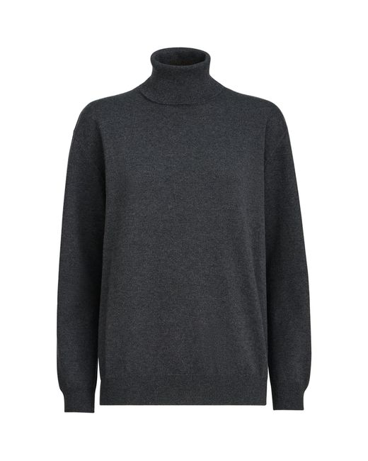 Brunello Cucinelli Blue Cashmere Monili-Trim Rollneck Sweater