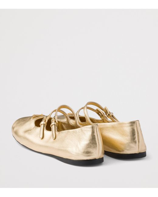 Prada Nappa Leather Ballet Flats in Natural | Lyst UK