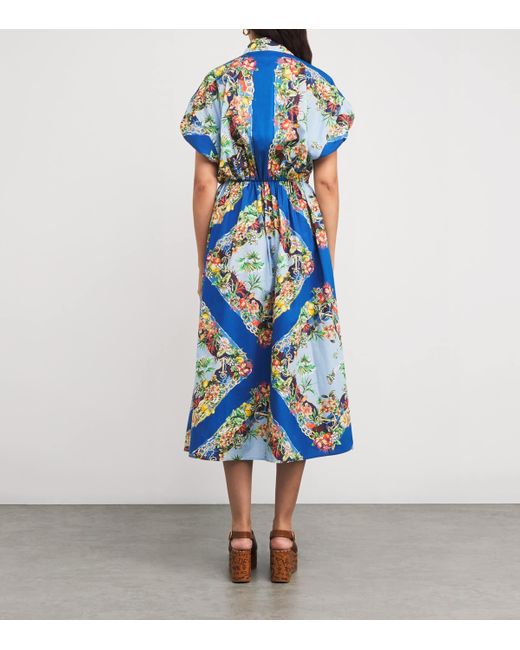 Maje Blue Cotton Floral Midi Dress