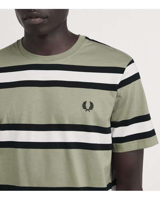 Fred Perry Green Cotton Stripe Laurel Wreath T-Shirt for men