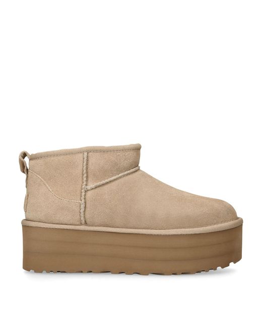 Ugg Natural Classic Ultra Mini Suede And Shearling Platform Ankle Boots