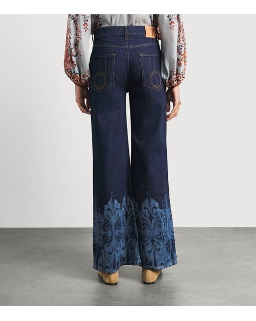 LaDoubleJ Blue Printed Cropped Flared Jeans