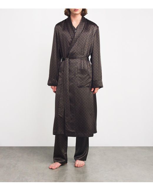Harrods Brown Silk Geometric Print Robe for men