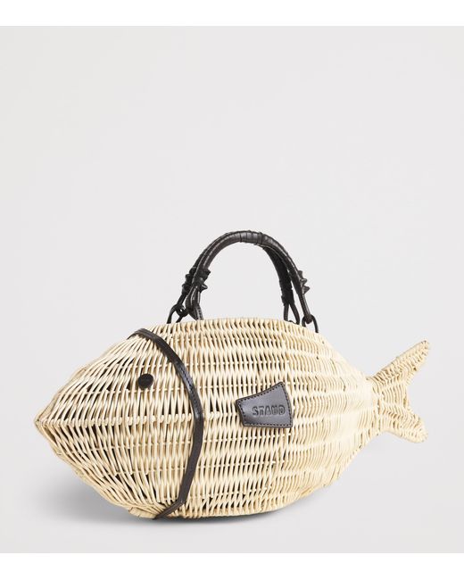 Staud Metallic Wicker Cleo Fish Top-Handle Bag