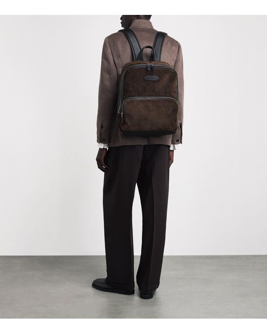 Brioni Brown Suede Via Veneto Backpack for men