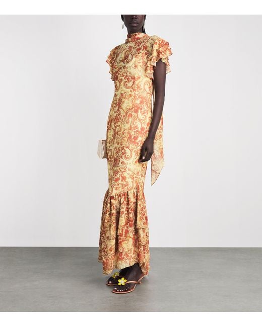 De La Vali Metallic Chiffon Floral Avalon Maxi Dress