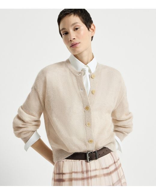 Brunello Cucinelli Natural Mohair-Blend Monili Cardigan