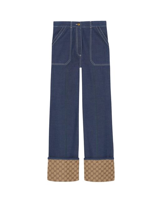 Gucci Blue Gg-Cuff High-rise Wide-leg Jeans