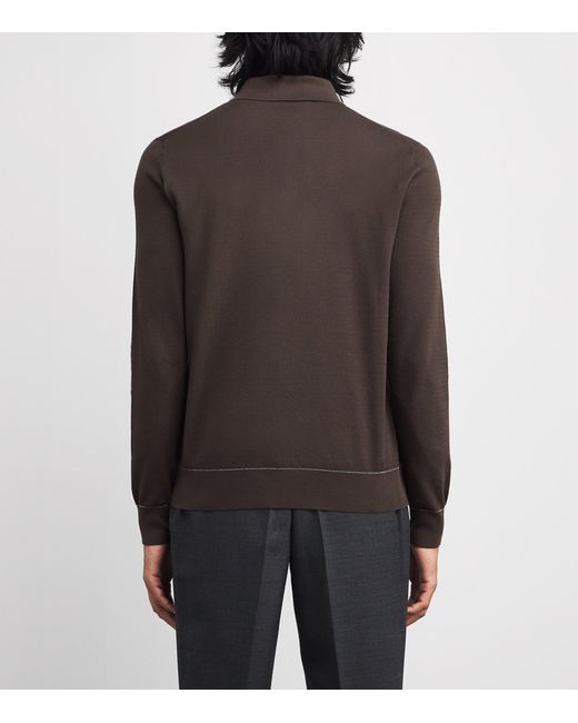 Brioni Brown Long-Sleeve Polo Shirt for men