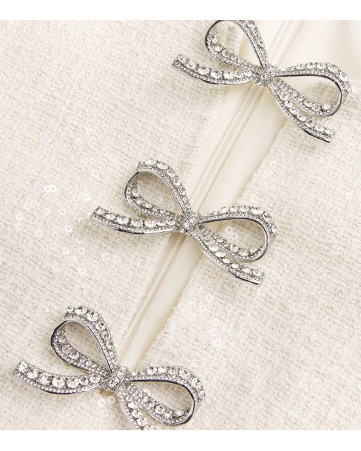 Self-Portrait White Sequin Bouclé Bow Midi Dress