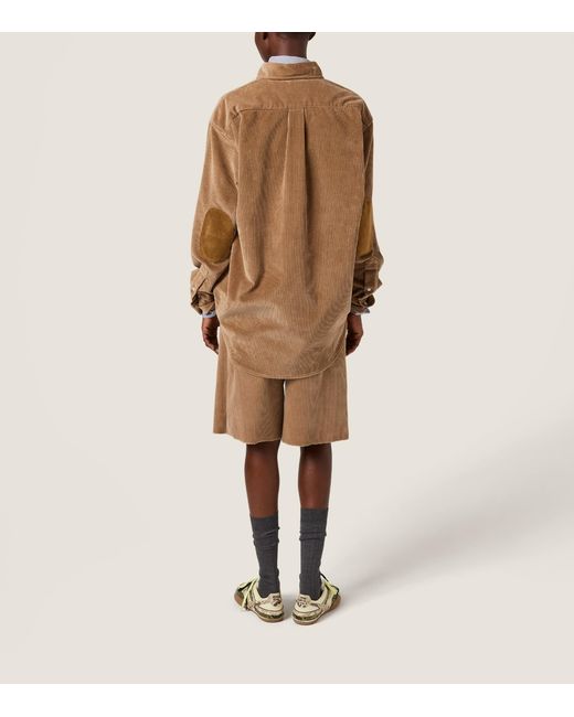 Miu Miu Brown Corduroy Suede-Trim Shirt