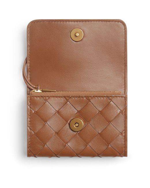 Bottega Veneta Brown Leather Intrecciato Card Holder