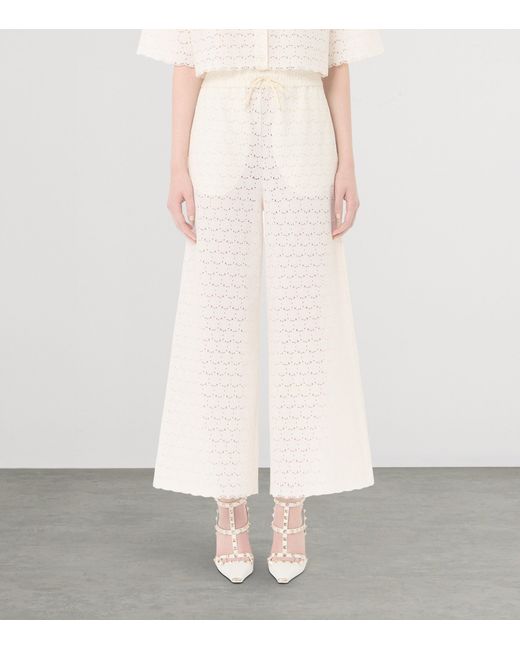 Valentino White Broderie Anglaise Wide-Leg Trousers