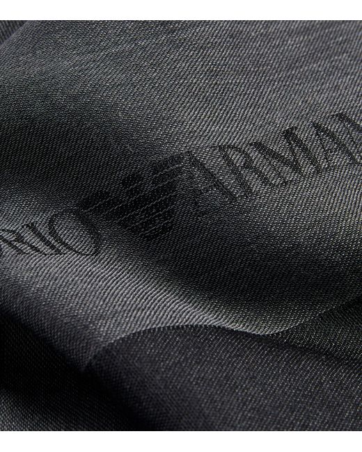 Emporio Armani Gray Wool-silk Fringed Scarf for men