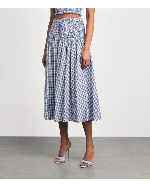 Maje Blue Embellished Check Midi Skirt