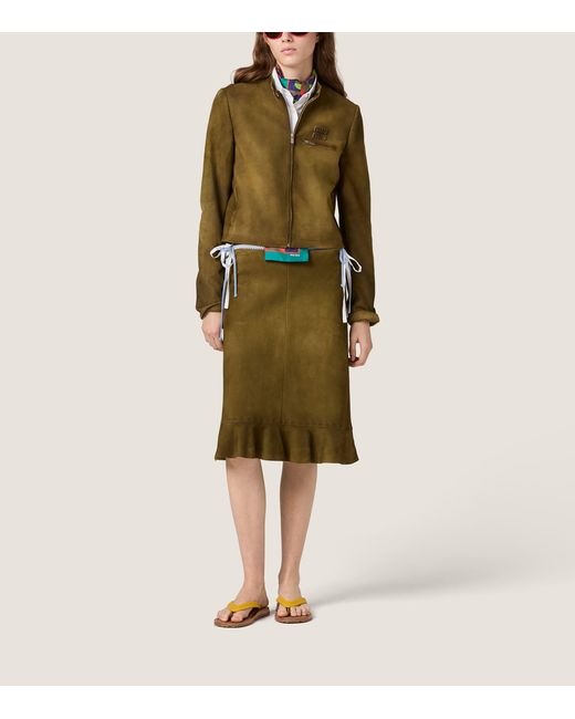 Miu Miu Green Waxed Suede Moto Jacket